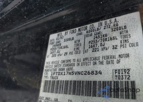 1997 Ford F-150 Lariat/Standard/Xl/Xlt from USA, damaged, VIN 1FTDX17W5VNC26834